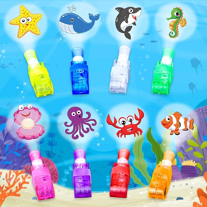 24Pcs Finger Lights Under the Sea Party Favors Decorations, Birthday Goodie Bags Stuffers Summer Beach Party Favors for Kids 3 4 5 8 Ocean Party Supplies Classroom Prizes Gifts Bulk Toy for Boys Girls