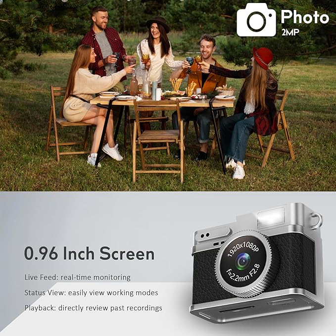 KOOMTOOM Keychain Camera,1080P HD Mini Retro Camera,Tiny Digital Photocamera with 32GB SD Card,0.96'' Pocket Video Recorder Gift for Kids Students,Suprise Box Included