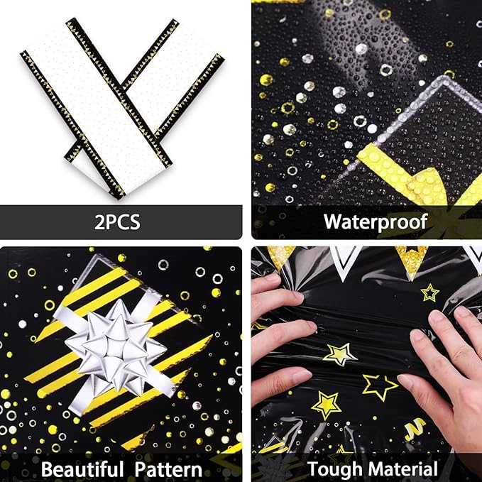 Wiooffen 24 Guests Happy Retirement Party Supplies, Black Gold Retirement Plates Napkins Tablecloth Forks Set for Man and Woman, Disposable Tableware Graduations Party Decorations Favors