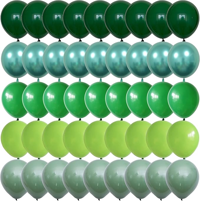Togvu Green Balloons, 60 Packs 12 Inch Different Shades Dark Emerald Lime Metallic Chrome Olives Sage Latex Balloons for Birthday, Baby Shower, Jungle Safari Party Decoration QQ-5023