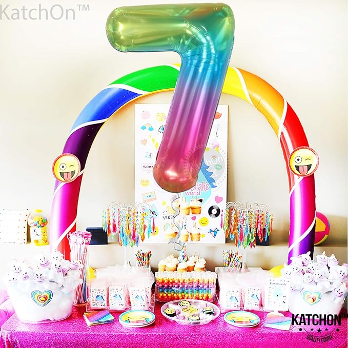 KatchOn, Giant Jelly Number 7 Balloon - 40 Inch | Multicolor Rainbow 7 Balloon Number Birthday Decorations | Rainbow 7 Balloons for Birthday Girl, Boy | 7 Number Balloons for Anniversary Decorations