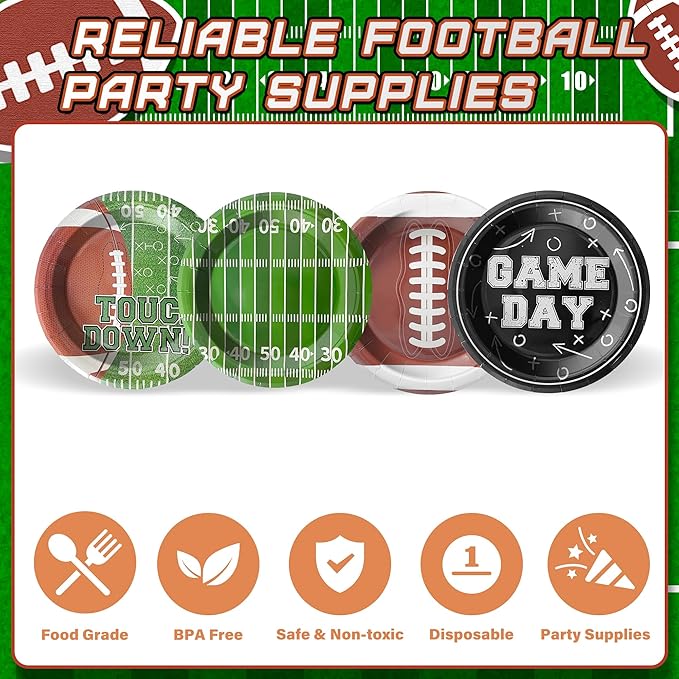 48PCS Football Birthday Party Decorations, 7" Football Party Plates Disposable Paper Plates Football Party Supplies Tableware Set