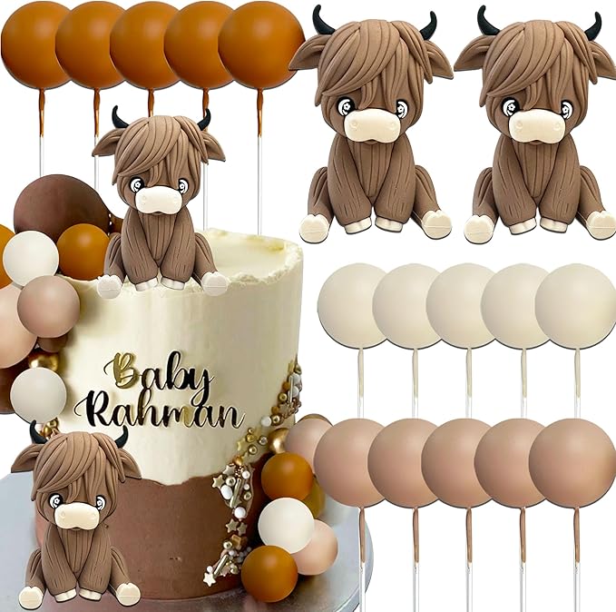 JeVenis Two Highland Cow Cake Decorations Cake Topper Highland Cow Party Favors For Highland Cow Baby Shower Party Birthday Party Supplies