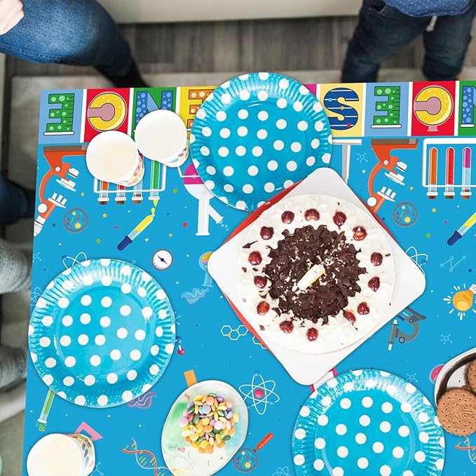 4 PCS Science Tablecloth Decorations Mad Scientist Theme Birthday Party Supplies Science Table Cover Rectangular  51 x 86in Laboratory Table Covers for Lab Party Decor