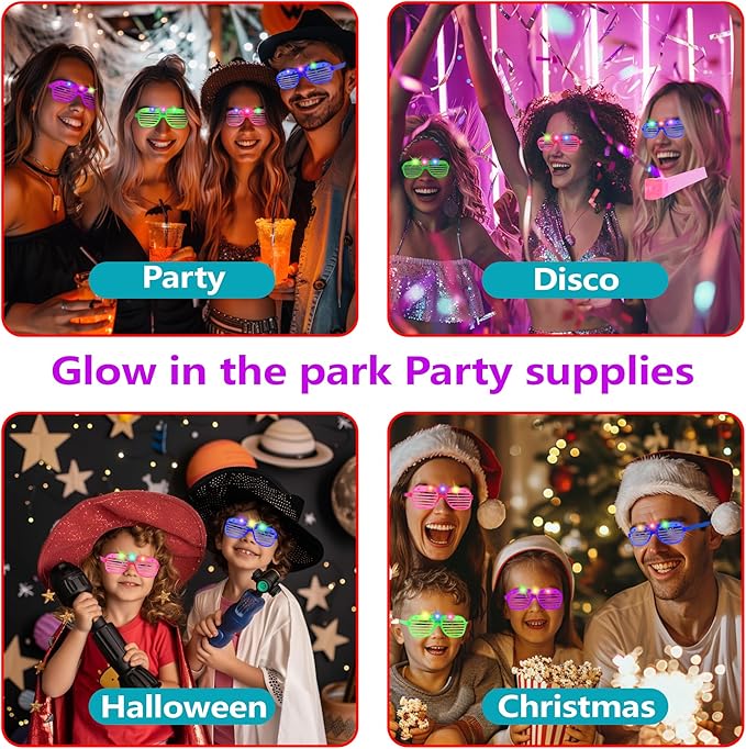 20 Pack Led Glasses,Light Up Glasses,Glow Glasses Glow In The Dark Party Supplies Suitable For Kids/Adults, Rave neon Flashing Party For Birthday Mardi Gras New Year's Eve Decoration
