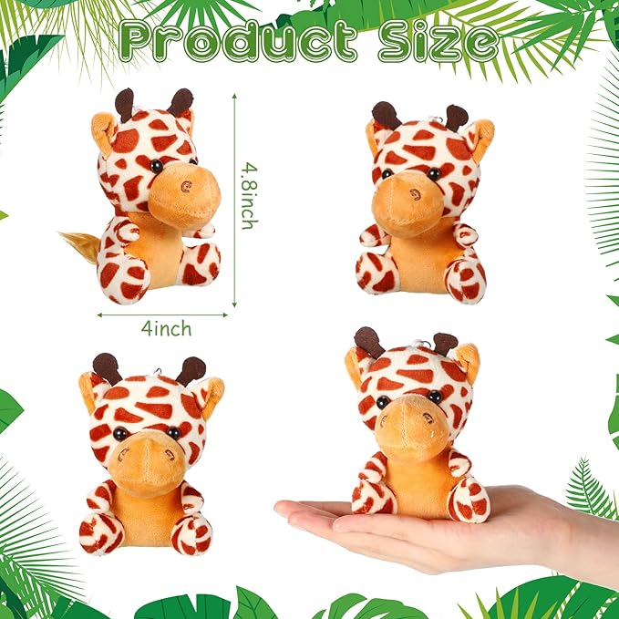 HyDren 24 Pcs Mini Stuffed Forest Animals Bulk Jungle Animal 4.8 Inch Lovely Toys Lion Tiger Elephant Giraffe Plush for Classroom Gift Stockings Filler Christmas(Single Style)