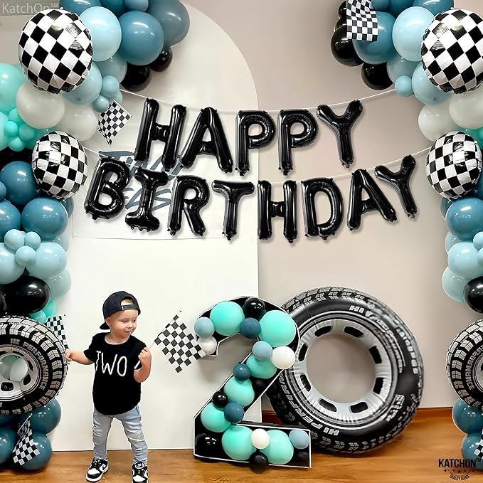 KatchOn, Black Happy Birthday Balloons Banner - 16 Inch | Foil Balloon Banner For Happy Birthday Decorations | Balloon Letters Sign For Birthday Party Decoratioans | Halloween Birthday Decorations