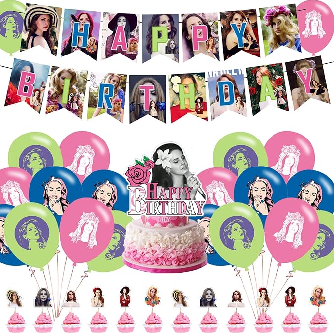 lana Party Decorations,Birthday Party Supplies Includes Banner - Cake Topper - 12 Cupcake Toppers - 18 Balloons