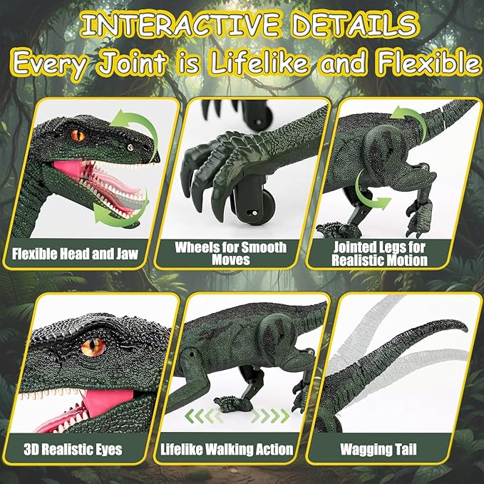 Remote Control Dinosaur, Dinosaur Toys for Kids 3-5, 5-7, 2.4GHZ, Walking,Rechargeable, 3D Eyes, 3 Sound Effects, Demo Function, Interactive Dino with Light Roar Spray (Large)