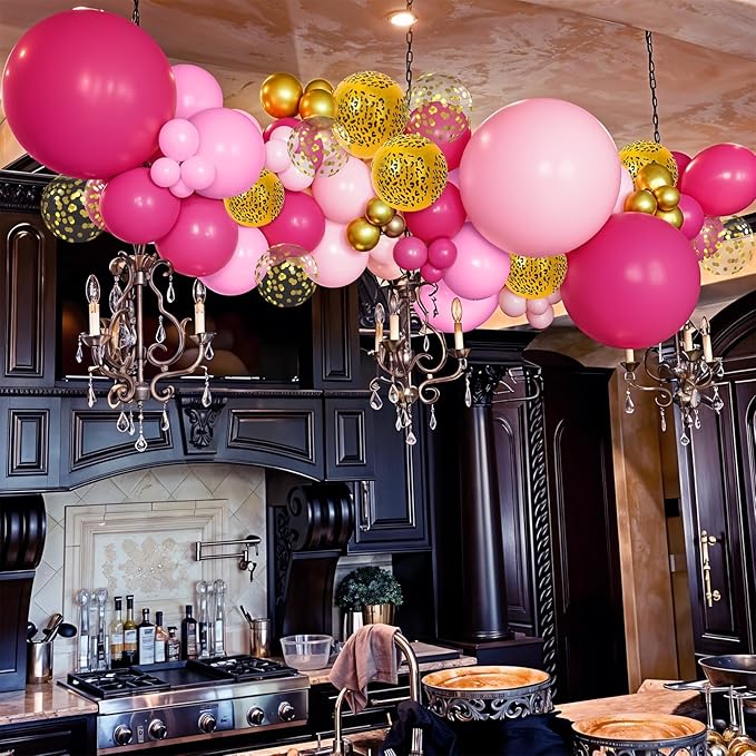 Hot Pink Cheetah Balloons, 60Pcs 12Inch Light Pink Metallic Gold & Leopard Print Balloons with Confetti Latex Balloon for Girl Women Birthday Bachelorette Baby Shower Safari Animal Theme Party Decor