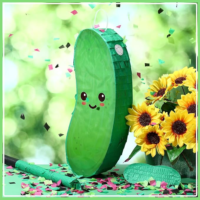 Pickle Piñata for Kids Birthday Party 15.7 x 6.7 x 2.8 Inches Cucumber Theme Piñata with Bat Blindfold and Confetti for Baby Shower Photo Props Cinco De Mayo Fiesta Decoration