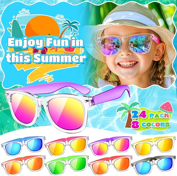 Joycover Kids Sunglasses Party Favors, Translucent Toddler Sunglasses Bulk for Boys Girls, Goodie Bags Stuffers for Kids Classroom, Pool Beach Party Favors Graduation Birthday Gifts - 16 Packs