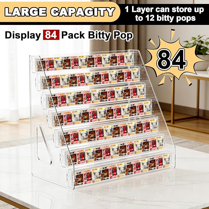 7 Layers Acrylic Display Shelf for Funko Bitty Pop, Clear Display Stand Toys Organizer for Mini Collectible Toys