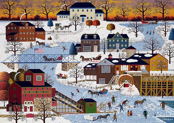Buffalo Games - Charles Wysocki - Cider Brook Farms - 300 Piece Winter Jigsaw Puzzle - Larger Shapes - Great for Adults, Seniors, Kids, Festive Artwork for Families