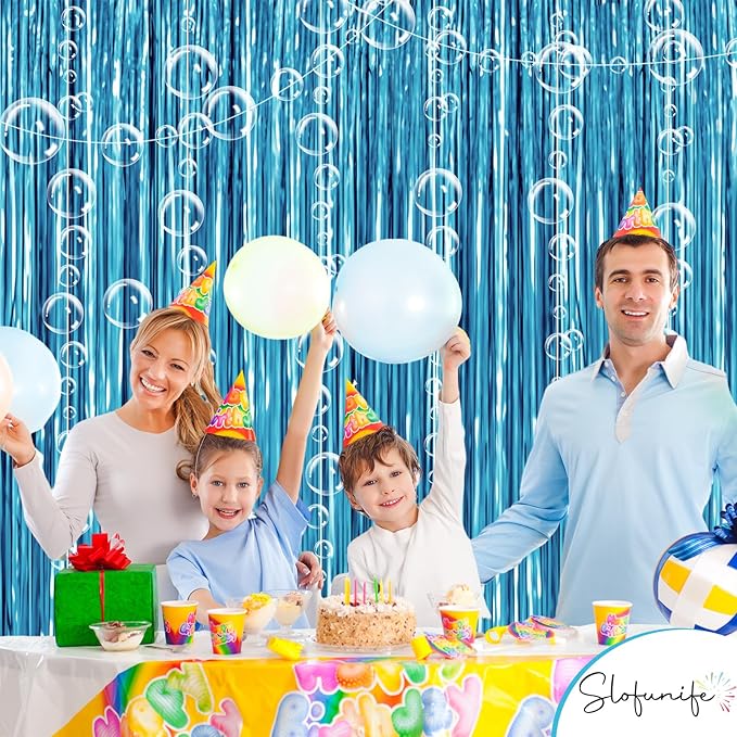 Under The Sea Party Decorations,1 Blue Fringe Backdrop 3 Bubble Garlands with Tape for Beach,Water,Pool,Ocean Themed Decor,Mermaid Birthday Photo Props,Ocean Baby Shower Party Supplies