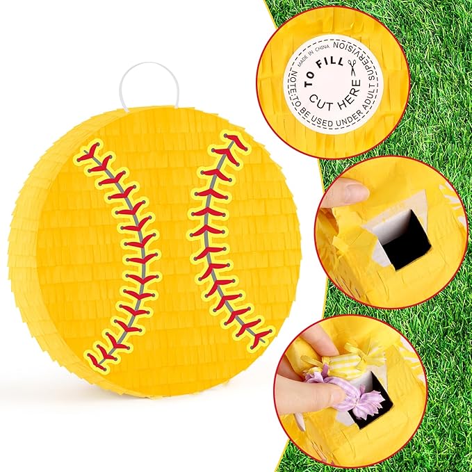 Hooqict Softball Pinata with Blindfold and Bat Stick Softball Birthday Party Decorations for Sports Day Party Supplies School Classroom Activities
