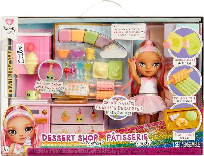 Rainbow High Littles Dessert Shop Playset + Small Doll (Pink 5.5”), Make Ice Cream and Sweets, Kids Gift 4+