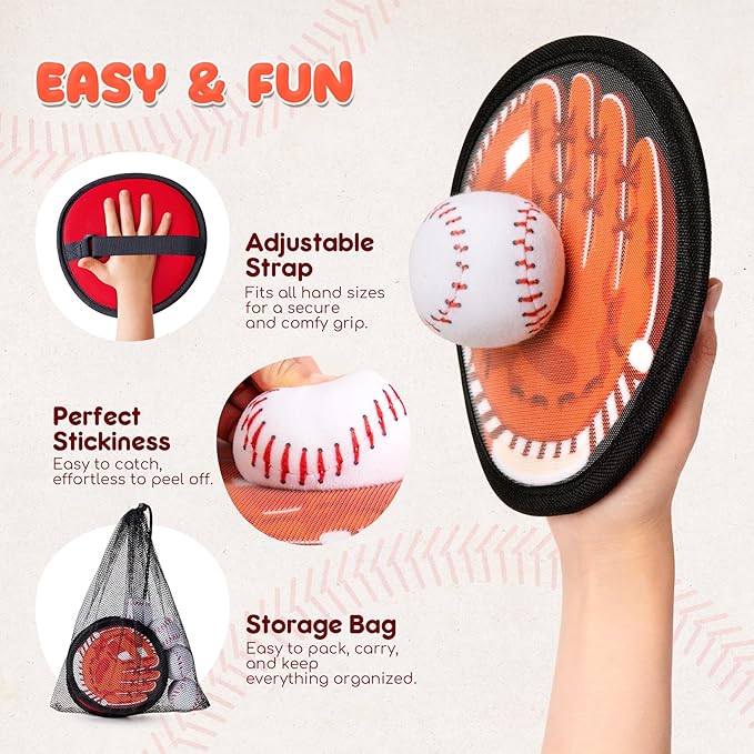 Playzap Toss and Catch Ball Set - Baseball Glove Toy Indoor Outdoor Yard Game & Beach/Pool/Sand Toy Set 2 Pack or 4 Pack - Easter Basket Stuffers for Toddlers Kids Youth Boys Girls 2-4 5-7 8-13+ Yrs
