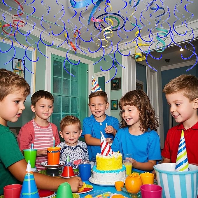 30 Pieces Hanging Swirl Party Decorations Foil Decorations Ceiling Swirl Spiral Hanging Plastic Streamer for Ceiling Birthday Graduation Wedding Celebration Baby Shower Party Supply (Royal Blue)