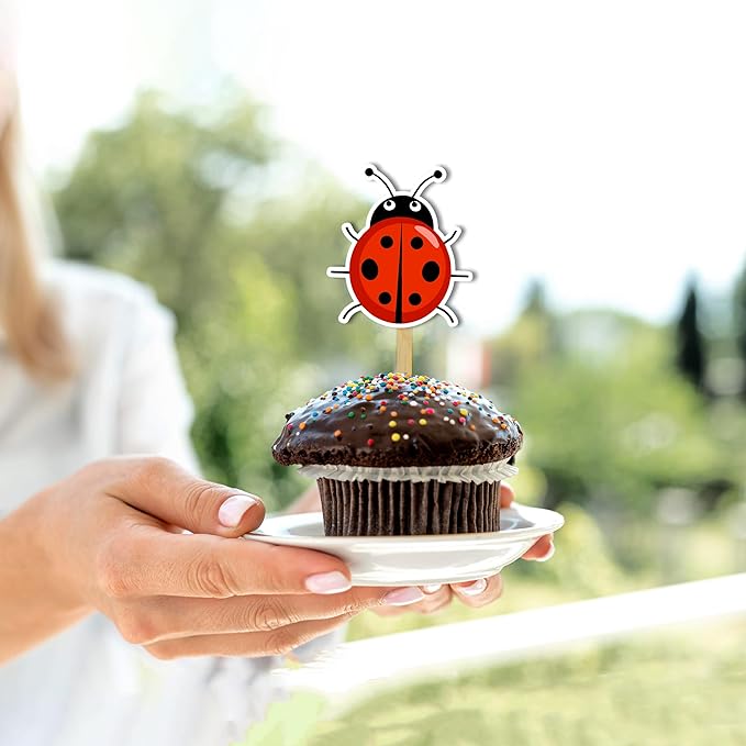 Ladybug Cupcake Topper – Nature Inspired Ladybug Theme Cupcake Topper for Birthday Celebrations and Garden Parties, Cute Insect Style Decorative Cake Topper for Dessert Tables, Themed Events.