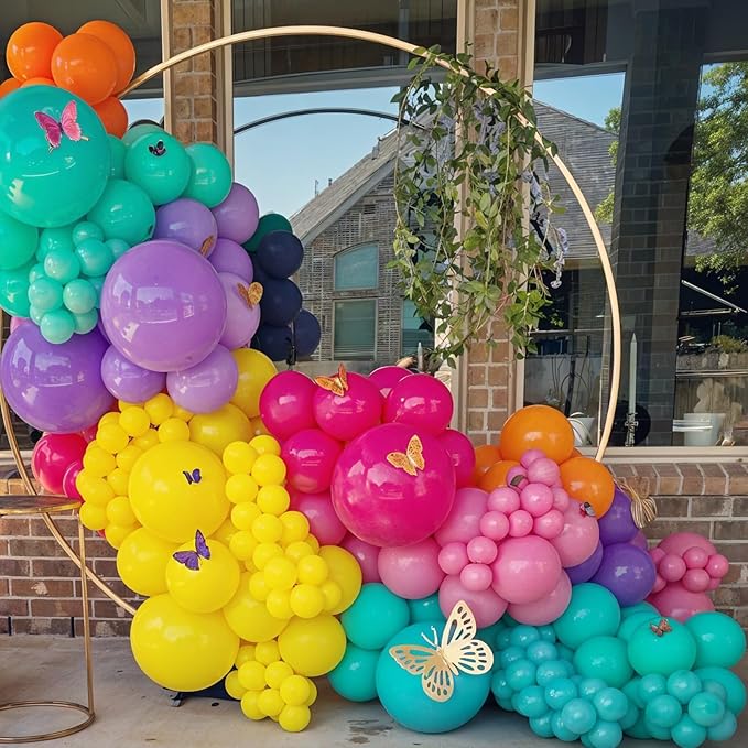 Balloon Arch Kit, Hot Pink Purple Teal Blue Metallic Gold Balloons for Girl Birthday Party Decorations Baby Shower Bridal Wedding Graduation Party Supplies