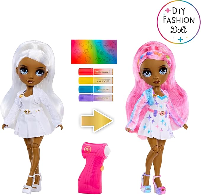 Rainbow High Air Brush & Create DIY Fashion Doll with Airbrush Marker Kit, Washable Rainbow Markers, Long Hair, Grey Eyes, Color, Create, Play, Rinse and Repeat. Creative 4-12+