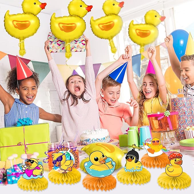 9PCS Rubber Duck Honeycomb Centerpieces Themed Birthday Party Decorations Yellow Duck Animals Centerpiece Table Decoration Party Favors Decor Supplies Gifts for Boys Girls Men Women