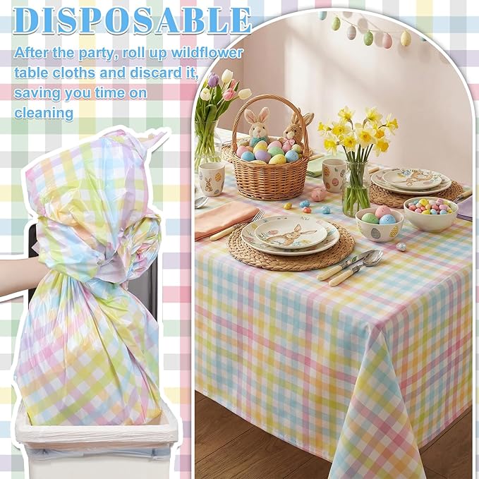 3 Pack Pastel Plastic Tablecloth, 54 x 108 Inch Disposable Easter Tablecloth Waterproof Rectangle Table Cover for Easter Party Decorations
