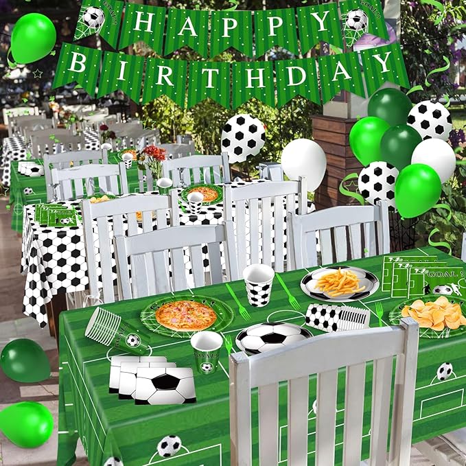 REDWORD Soccer Birthday Party Decorations, 2PCs Soccer Tablecloths Plastic Tablecloth Ideal Table Cover for Football Themed Party Decorations Sport Themed Parties Boys’ Parties, 54x108Inch