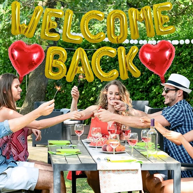 TONIFUL Welcome Back Balloons,16 Inch Gold Welcome Back Foil Balloons Banner Welcome Back Party Decorations for Homecoming Party Decorations House Warming Party Family Gathering Supplies