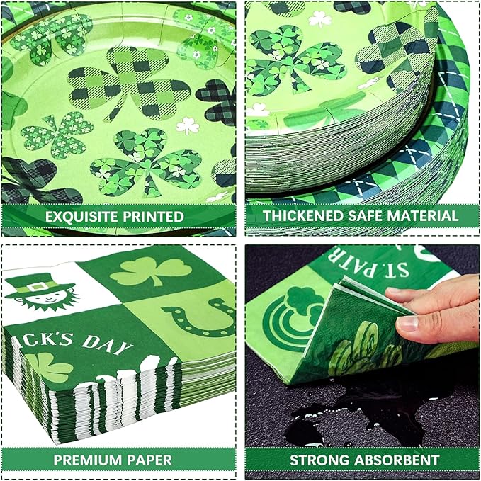 180PCS St. Patrick's Day Party Supplies - Shamrock Paper Plates & Napkins Kit for Happy St. Patrick's Day Decorations, Includes Dinner & Dessert Plates