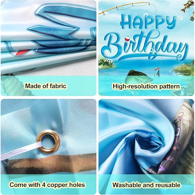 Fishing Birthday Party Decorations Gone Fishing Happy Birthday Banner, Fishing Themed Background Bass Fishing Party Supplies for Adults and Kids 6 x 3.6 ft