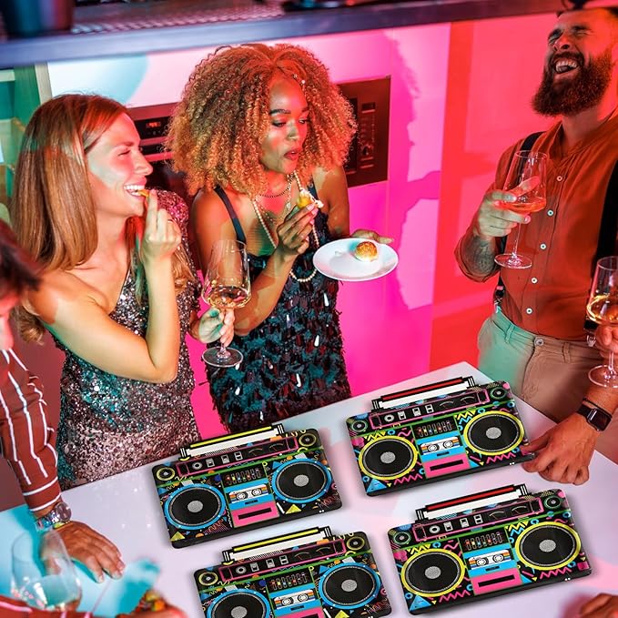 50Pcs Radio Boombox Shaped Plates 80s 90s Party Decorations Music Theme Birthday Decorations Retro Radio Boombox Paper Dinner Plates Hip Hop Party Tableware for Disco Retro Hip Hop Theme Birthday