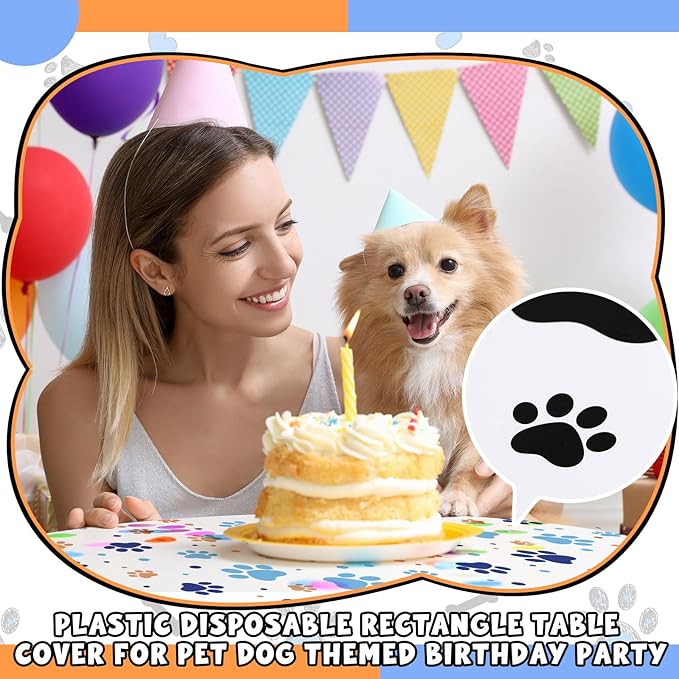 4 Pack Puppy Dog Pet Paw Print Plastic Tablecloth 54 x 108 Inches Blue White Orange Table Cover Paw Print Disposable Rectangle Table Cover for Pet Blue Dog Birthday Party Supplies