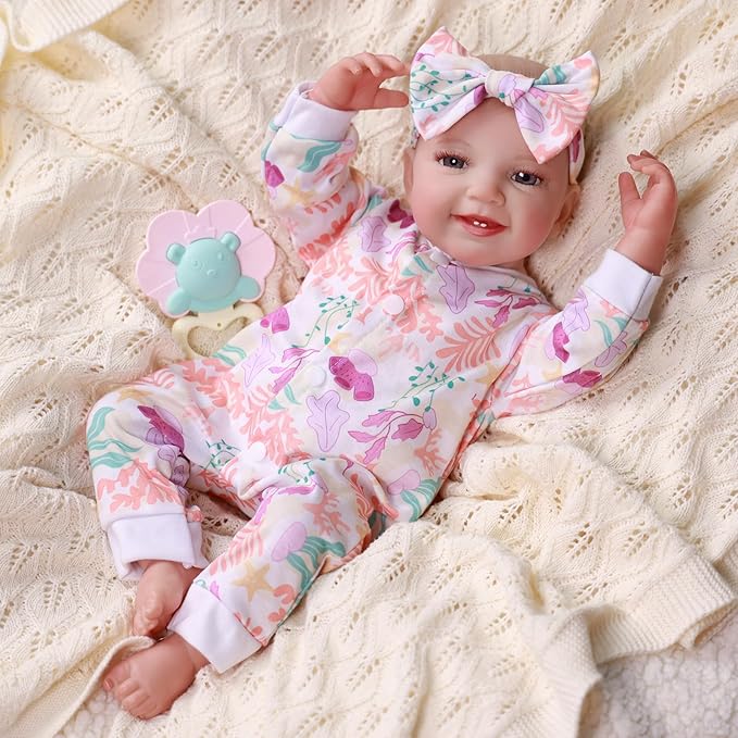 BABESIDE 5 Sets of Reborn Baby Doll Clothes with Doll Headband for 17-22 Inch Dolls, Realistic Baby Doll Clothes and Accessories Set with Various Cute Patterns for Real Life Baby Dolls