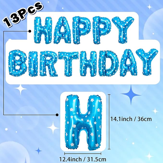 Blue Happy Birthday Balloons Banner Letter Signs Party Decorations