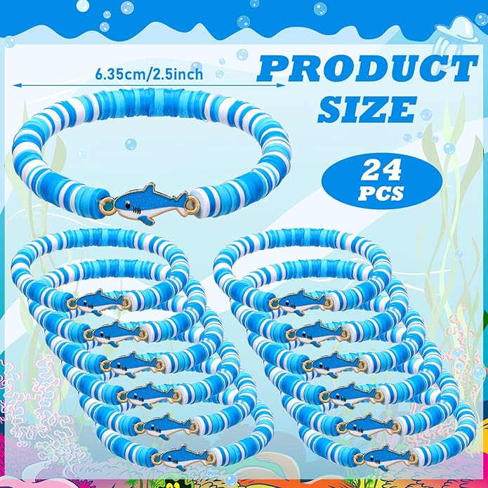24 Pcs Cowgirl/alien/shark/bee/princess/tropical Party Favors, Polymer Clay Beaded Bracelets Gifts Bulk for Birthday Party