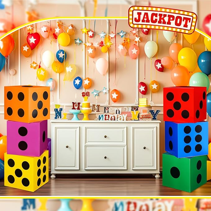 Zhanmai 6 Pcs Game Night Decor Large Dice Boxes 11.8 Inch Casino Theme Party Decoration New Year Game Big Dice Jumbo Table Giant Vegas Paper Color Box for Birthday Centerpiece Supplies(Colorful)