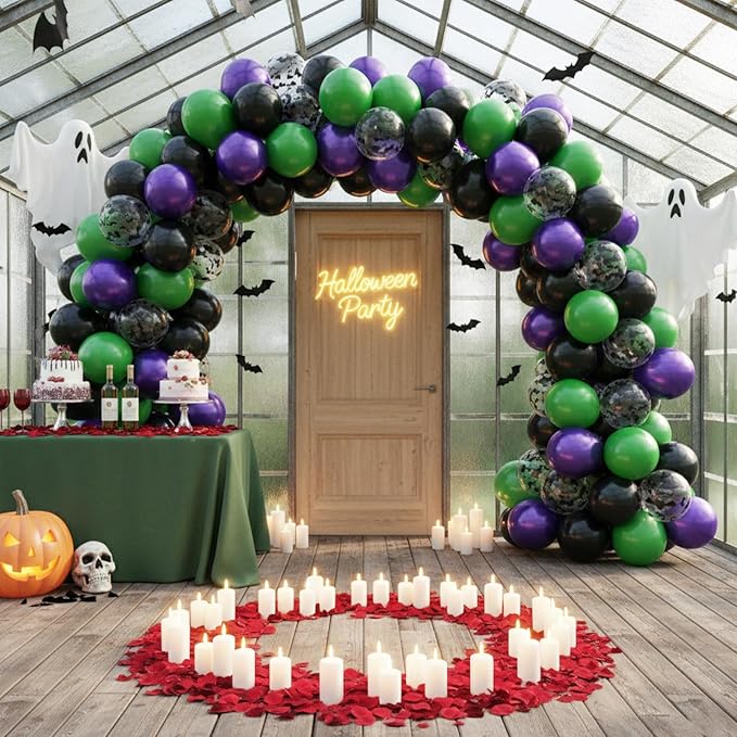 Halloween Balloons,12 Inch Halloween Green Black Purple Balloon, Bat Printed Latex Ballons for Halloweenday BOO Party Decorations,Birthday,Baby Shower Supply