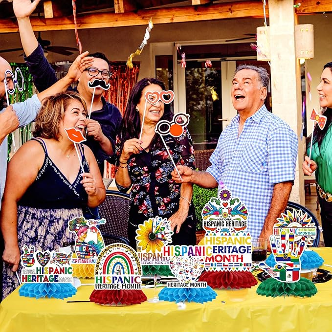 Hispanic Heritage Month Decorations - 9PCS Hispanic Heritage Month Honeycomb Centerpieces, National Latin American Table Decor, Spanish History Party Favors Supplies