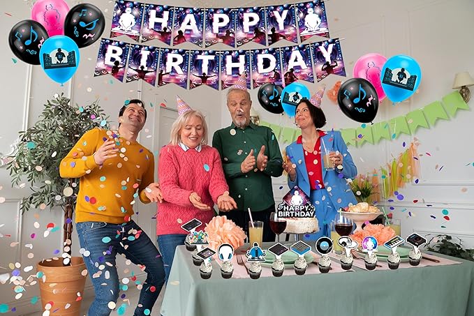 DJ Party Supplies DJ Birthday Party Decorations Includes Happy Birthday Banner Cake Topper Cupcake Toppers Balloons for Rock DJ Theme Birthday Party Music Party