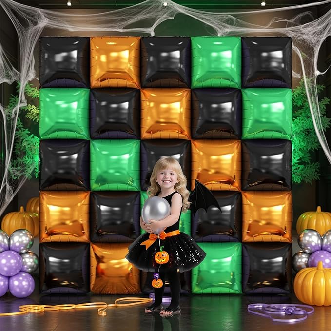 Black Orange Green Foil Balloon Wall,25Pcs Double Sided Balloons Backdrop Helium Polyester Balloon Tunnel Arch Garland Kit for Halloween Birthday Bridal Anniversary Baby Shower Party Decorations