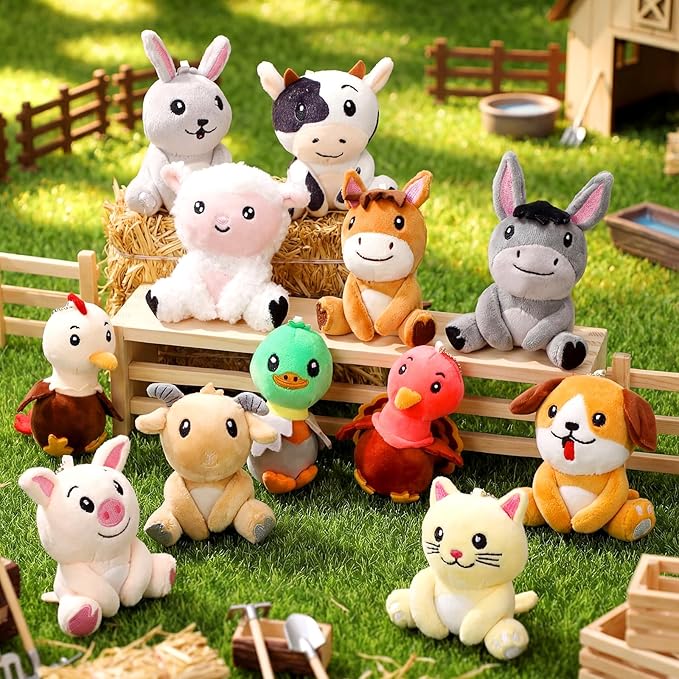 Skylety 12pcs Mini Safari Stuff Animal 3.9 Inch Cute Jungle Stuffed Animal Lion Rabbit Owl Hedgehog Monkey Tiger Zebra Elephant Leopard Hippopotamus Rhinoceros for Easter