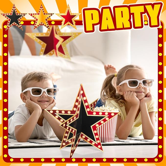 18 Pcs Large Star Centerpieces for Movie Night Party Decorations 12inch 3D Movie Party Supplies Star Decorations Red Carpet Film Show Theme Birthday Table Decor