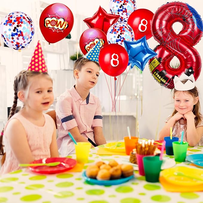 Cartoon Hero 40 Inch Red and Blue Spider Theme Number Foil Birthday Decoration Balloons, Cartoon Party Birthday Supplies, Number large Balloons for Spider Theme Party (8)