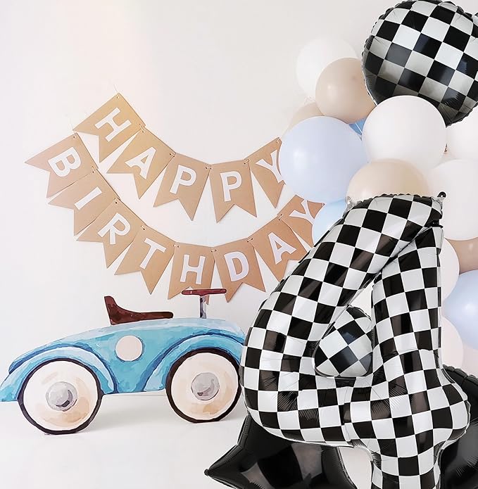40 Inch Checkered Number Balloon 4 Black and White Race Car Birthday Balloons Baby Hippie Smile Party Shower Boys 4th Birthday Race Car Theme Party Decor Supplies 5 Pcs