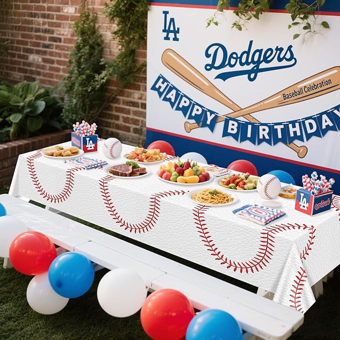 Baseball Tablecloth - Baseball Pattern Table Covers Plastic Waterproof Decorations for Game Day Sports Theme Party Supplies, 4 Pack, 51'' x 86''