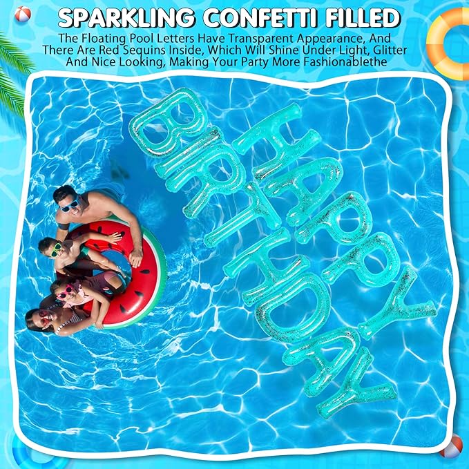 Shappy 20'' Happy Birthday Pool Large Floating Letter Balloons with Adhesive Dots Inflatable Pool Decorations for Summer Birthday Party