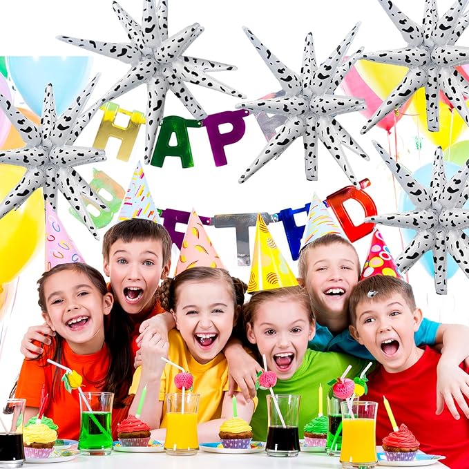 6 Pcs Spots Star Foil Balloons One-Piece 14-Pointed Star Balloon 4D Starburst Cone Mylar Balloon 22inch Christmas Birthday Wedding Wedding Anniversary Party Supplies (Spots)
