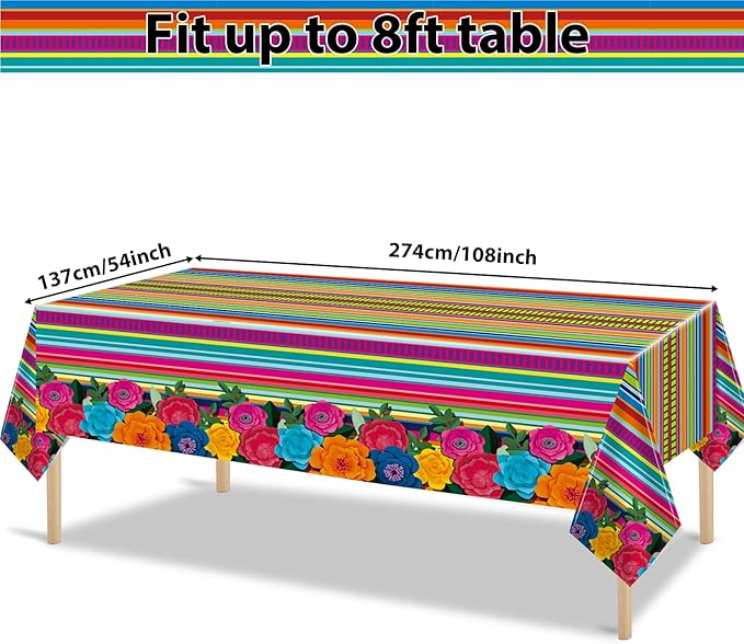 3 Pieces Mexican Fiesta Party Supplies Mexican Theme Tablecloths Fifth of May Table Covers Mexican Floral Stripes Tablecover for Happy Birthday Taco Weddings Baby Shower Party Favors Decorations